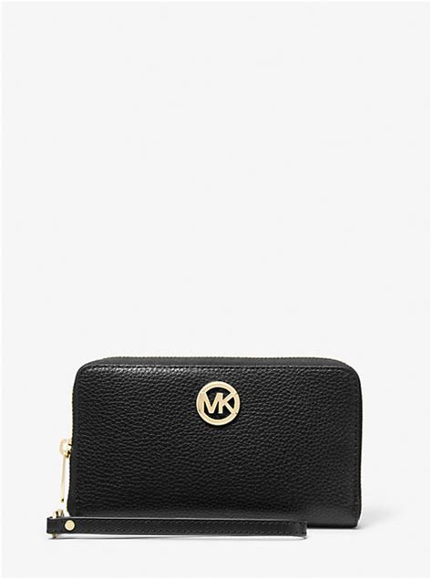 michael kors fulton black leather wristlet|Fulton Large Pebbled Leather Smartphone Wristlet .